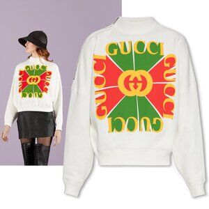 GUCCI SWEATSHIRT VINTAGE LOGO WHITE COTTON CROPPED FIT MOCKNECK TOP $1,200 XXS